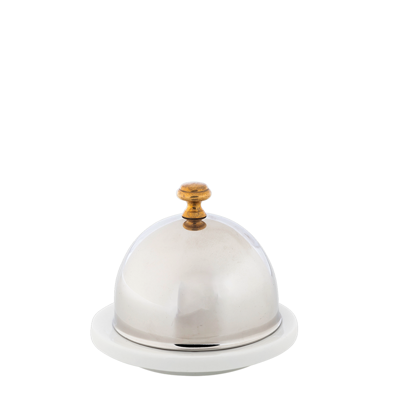 Beurrier porcelaine Ø9cm avec cloche en acier inoxydable - RETIF
